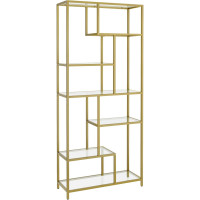 VASAGLE Biblioteca cu 6 polite din sticla securizata si cadru din otel, 80x30x180 cm, auriu VASAGLE Biblioteca cu 6 polite din sticla securizata si cadru din otel, 80x30x180 cm, auriu