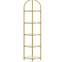 VASAGLE Raft de colt cu trepte pentru dormior, 5 etaje, din sticla securizata, cadru din otel, 28x28x158cm, auriu