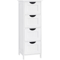 VASAGLE Dulap de depozitare de podea pentru baie, din lemn cu 4 sertare, 30x30x82cm, alb VASAGLE Dulap de depozitare de podea pentru baie, din lemn cu 4 sertare, 30x30x82cm, alb