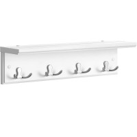 SONGMICS Cuier perete cu raft, 4 carlige duble metalice, MDF, 42x11x15 cm, alb SONGMICS Cuier perete cu raft, 4 carlige duble metalice, MDF, 42x11x15 cm, alb