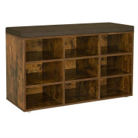 VASAGLE Banca pentru pantofi cu sezut tapitat, 9 compartimente si rafturi reglabile, 79x30x48 cm, maro rustic