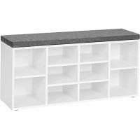 VASAGLE Banca pentru hol cu suport pentru pantofi, 10 compartimente, cu perna, 104x48x30cm, alb VASAGLE Banca pentru hol cu suport pentru pantofi, 10 compartimente, cu perna, 104x48x30cm, alb
