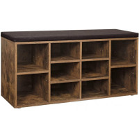 VASAGLE Banca pentru hol cu suport pentru pantofi, 10 compartimente, cu perna, 104x48x30cm, maro rustic VASAGLE Banca pentru hol cu suport pentru pantofi, 10 compartimente, cu perna, 104x48x30cm, maro rustic
