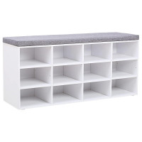 VASAGLE Pantofar cu banca cu 12 compartimente si perna, sarcina 136 kg, 104x30x48 cm, alb VASAGLE Pantofar cu banca cu 12 compartimente si perna, sarcina 136 kg, 104x30x48 cm, alb