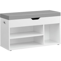 VASAGLE Pantofar cu banca, capitonata, 3 compartimente, sarcina 150 kg, 30x80x44 cm, modern, alb