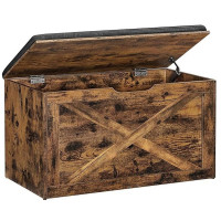 VASAGLE Banca pentru pantofi cu perna, tip cufar de depozitare, stil hambar, 76x40x48cm, maro rustic