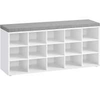 VASAGLE Banca pentru hol cu suport pentru pantofi, 15 compartimente, cu perna, 30x105x48cm, alb