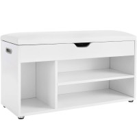 VASAGLE Pantofar cu banca, capitonata, 3 compartimente, sarcina 150 kg, 30x80x44cm, modern, alb