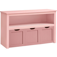 VASAGLE Dulap depozitare jucarii, din MDF, cu 3 compartimente detasabile pe roti, 30x102x60 cm, roz VASAGLE Dulap depozitare jucarii, din MDF, cu 3 compartimente detasabile pe roti, 30x102x60 cm, roz