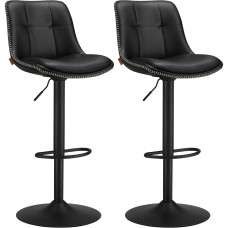 VASAGLE Set 2 scaune bar reglabile pe inaltime, rotative 360°, cu spatar si suport pentru picioare, tapiterie PU, 44x38x(90-112) cm, negru