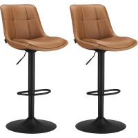 VASAGLE Set 2 scaune bar reglabile, rotative 360°, tapiterie PU, cadru metalic, 44x30x90-112 cm, maro caramel