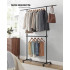 SONGMICS Suport haine cu doua bare, roti blocabile, inaltime reglabila, cadru metalic, 101x49x113-180 cm, negru [4]