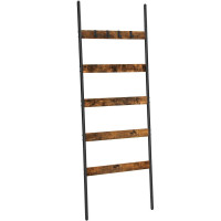 VASAGLE Cuier baie tip scara inclinata, cadru din otel cu 5 nivele, agatatori detasabile, 65x178cm, maro rustic si negru VASAGLE Cuier baie tip scara inclinata, cadru din otel cu 5 nivele, agatatori detasabile, 65x178cm, maro rustic si negru