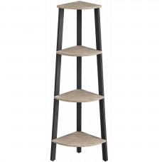 VASAGLE Raft de colt cu 4 etaje, tip biblioteca, cadru metal si polite lemn, 34x34x125 cm, gri stejar si negru