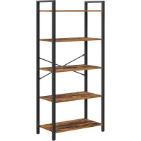VASAGLE Biblioteca cu 5 etaje din lemn, cadru otel, stil industrial, 30x66x153cm, maro rustic si negru