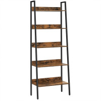 VASAGLE Biblioteca tip scara, cadru otel cu 5 polite, stil industrial, 60x30x170 cm, maro