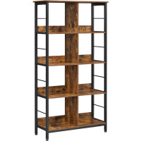 VASAGLE Biblioteca cu rafturi deschise, 8 compartimente, design industrial, 80x33x149cm, maro retro si negru