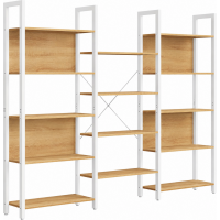 VASAGLE Biblioteca cu 14 rafturi din lemn, cadru metalic, 24x158x166cm, stil industrial, stejar auriu si alb