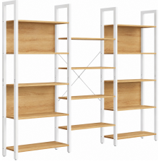 VASAGLE Biblioteca cu 14 rafturi din lemn, cadru metalic, 24x158x166cm, stil industrial, stejar auriu si alb VASAGLE Biblioteca cu 14 rafturi din lemn, cadru metalic, 24x158x166cm, stil industrial, stejar auriu si alb