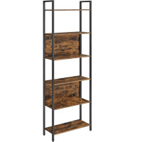 VASAGLE Biblioteca 60x24x186 cm, 6 rafturi, stil industrial, PAL si otel, maro rustic-negru