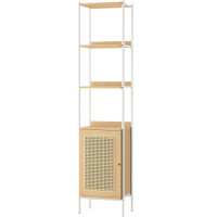 VASAGLE Biblioteca cu 6 etaje, cadru metalic, usa cu efect ratan Boho, 30x40x175 cm, alb si bej VASAGLE Biblioteca cu 6 etaje, cadru metalic, usa cu efect ratan Boho, 30x40x175 cm, alb si bej