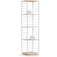 VASAGLE Biblioteca rotativa 360 grade, cadru metalic, cu 5 polite MDF, 43x43x158cm, alb VASAGLE Biblioteca rotativa 360 grade, cadru metalic, cu 5 polite MDF, 43x43x158cm, alb
