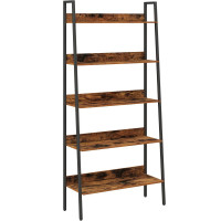 VASAGLE Biblioteca tip scara, cadru otel cu 5 polite, stil industrial, 80x30x170 cm, maro