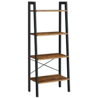 VASAGLE Biblioteca tip scara, cadru otel cu 4 polite din MDF, stil industrial, 56x34x138cm, maro rustic