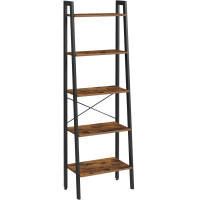 VASAGLE Biblioteca tip scara, cadru otel cu 5 polite din MDF, stil industrial, 56x34x172cm, maro rustic si negru VASAGLE Biblioteca tip scara, cadru otel cu 5 polite din MDF, stil industrial, 56x34x172cm, maro rustic si negru