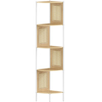 VASAGLE Raft de colt boho, cadru metalic, polite MDF si panouri poliratan, 32x32x156cm, bej VASAGLE Raft de colt boho, cadru metalic, polite MDF si panouri poliratan, 32x32x156cm, bej