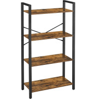VASAGLE Biblioteca cu 4 etaje din lemn, cadru otel, stil industrial, 66x30x120cm, maro rustic
