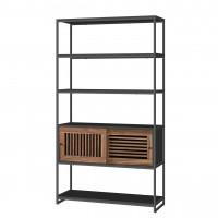 VASAGLE Biblioteca cu 5 rafturi si dulap, rama metalica si finisaj MDF nuc, 100x35x180 cm, negru VASAGLE Biblioteca cu 5 rafturi si dulap, rama metalica si finisaj MDF nuc, 100x35x180 cm, negru