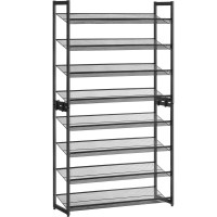 SONGMICS Raft pentru pantofi suprapozabil, pe 8 nivele, din metal, cu rafturi reglabile, pentru 32-40 perechi, 31x 92x163cm, negru SONGMICS Raft pentru pantofi suprapozabil, pe 8 nivele, din metal, cu rafturi reglabile, pentru 32-40 perechi, 31x 92x163cm, negru