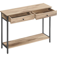 VASAGLE Masa tip consola cu 2 sertare, blat aspect lemn si cadru metalic, stil industrial, 100x30x80 cm, maro camel VASAGLE Masa tip consola cu 2 sertare, blat aspect lemn si cadru metalic, stil industrial, 100x30x80 cm, maro camel