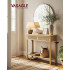 VASAGLE Consola hol 100x30x80 cm, 2 sertare, raft deschis, colturi rotunjite, stil boho, MDF si ratan PVC, bej stejar [2]