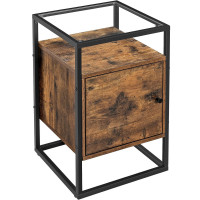 VASAGLE Noptiera cu spatiu de depozitare cu usa, blat din sticla, design industrial, 40x40x60cm, maro rustic