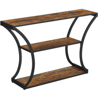 VASAGLE Masa de intrare cu picioare curbate, cadru otel si 3 polite lemn, stil industrial, 120x30x80cm, maro rustic si negru