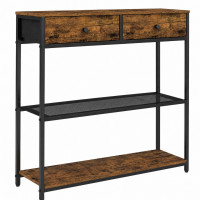 VASAGLE Masa tip consola ingusta cu 2 sertare textile si 3 niveluri, cadru metalic, stil industrial, 76x24x80 cm, maro rustic VASAGLE Masa tip consola ingusta cu 2 sertare textile si 3 niveluri, cadru metalic, stil industrial, 76x24x80 cm, maro rustic