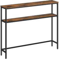 VASAGLE Masa tip consola ingusta cu 2 rafturi, cadru metalic, stil industrial, 100x20x80 cm, maro rustic VASAGLE Masa tip consola ingusta cu 2 rafturi, cadru metalic, stil industrial, 100x20x80 cm, maro rustic