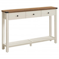 VASAGLE Masa tip consola cu 3 sertare si raft inferior, MDF si lemn masiv cu aspect hambar, 120x24x76 cm, alb rustic si maro