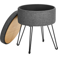 SONGMICS Taburet rotund cu spatiu de depozitare, capac reversibil, picioare metalice, 31x37x45 cm, maxim 130 kg, gri inchis SONGMICS Taburet rotund cu spatiu de depozitare, capac reversibil, picioare metalice, 31x37x45 cm, maxim 130 kg, gri inchis