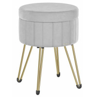 SONGMICS Taburet rotund cu spatiu de depozitare, tapiterie catifelata, 32x39x44 cm, gri SONGMICS Taburet rotund cu spatiu de depozitare, tapiterie catifelata, 32x39x44 cm, gri