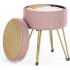 SONGMICS Taburet rotund cu spatiu de depozitare, tapitat catifea, 32x39x44 cm, roz [3]