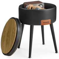 VASAGLE Taburet cu spatiu de depozitare, tapitat PU, cu 2 fete, diametru 32 cm, negru VASAGLE Taburet cu spatiu de depozitare, tapitat PU, cu 2 fete, diametru 32 cm, negru
