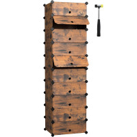 SONGMICS Etajera pantofi 43x31x173 cm, 10 compartimente modulare, usa frontala, maro rustic SONGMICS Etajera pantofi 43x31x173 cm, 10 compartimente modulare, usa frontala, maro rustic