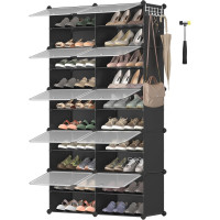 SONGMICS Dulap modular pantofi cu 10 compartimente, cu usi transparente, 83x32x156 cm, negru