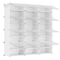 SONGMICS Organizator pantofi modular cu 12 compartimente, cadru metalic si panouri din plastic, cu usi, 124x32x125 cm, alb SONGMICS Organizator pantofi modular cu 12 compartimente, cadru metalic si panouri din plastic, cu usi, 124x32x125 cm, alb