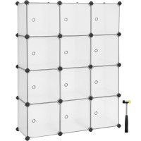 SONGMICS Unitate de depozitare cu 12 cuburi, pentru pantofi sau haine, personalizabil, 31x93x123 cm, alb transparent