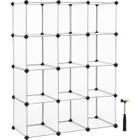 SONGMICS Biblioteca modulara cu 12 compartimente, rafturi cubice din plastic, montaj rapid, 93x31x123 cm, alb transparent