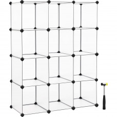SONGMICS Biblioteca modulara cu 12 compartimente, rafturi cubice din plastic, montaj rapid, 93x31x123 cm, alb transparent SONGMICS Biblioteca modulara cu 12 compartimente, rafturi cubice din plastic, montaj rapid, 93x31x123 cm, alb transparent